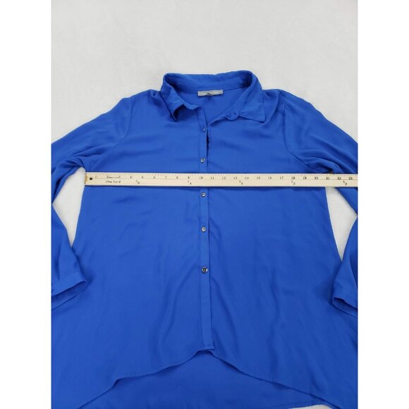 My Collection Top Women Large Blue Button Up Flowy Collar Untucked Layer Office - Picture 3 of 9